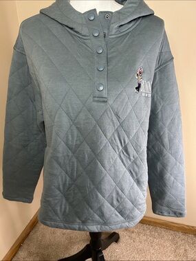 Quilted Hooded Pullover Sweatshirt in Slate Blue